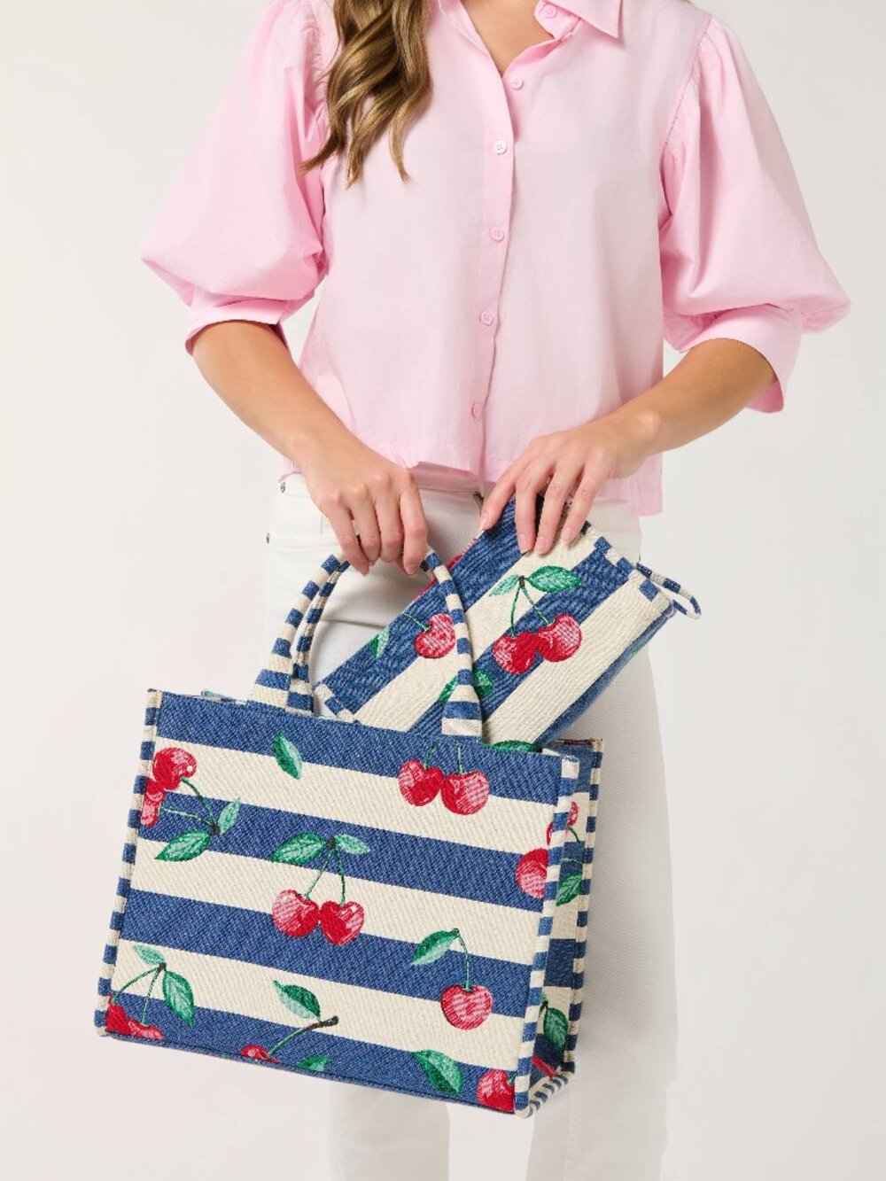 Sunny! Cherry Stripe Jacquard Tote — Spacious Carryall